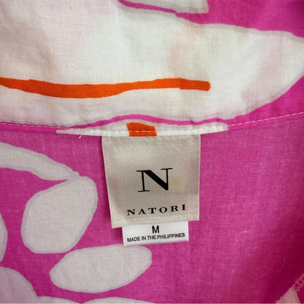 Natori Pink Floral Cotton Blouse | Tropical Print Relaxed Top Size M - Picture 4 of 12